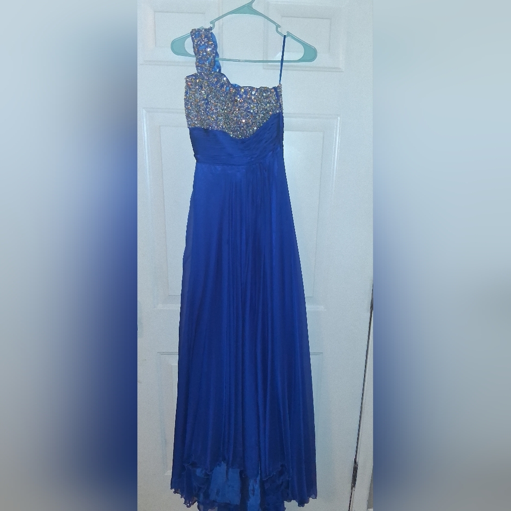 Cassandra Stone Prom Dress Dark Blue One Shoulder Gemstone Embellished Size 0